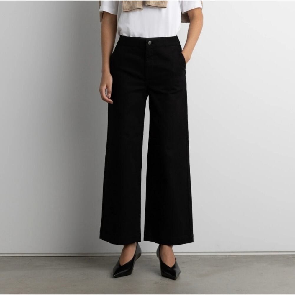 OAK + FORT Wide Leg Twill Ankle Pants Elastic Waist Minimalist Basic Classic XL